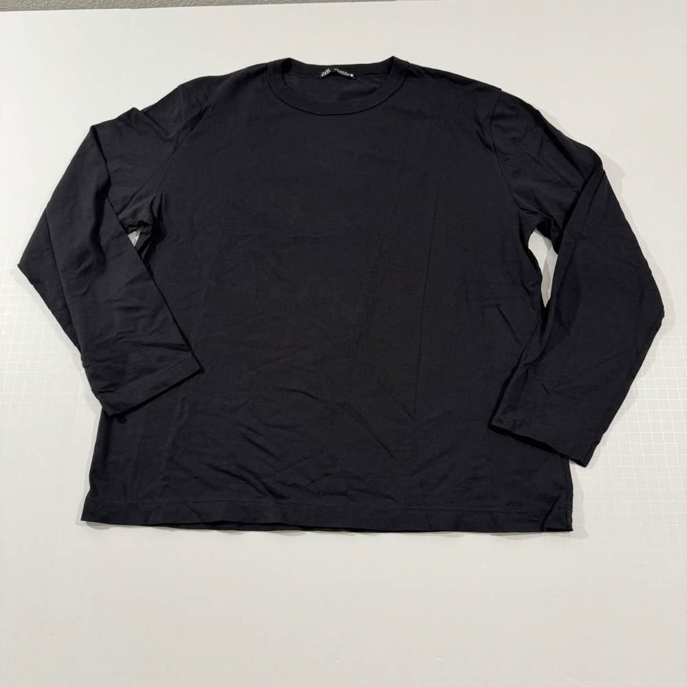 Zara Long Sleeve Tee Women Size M Black Cotton Crew Neck Minimalist Basic